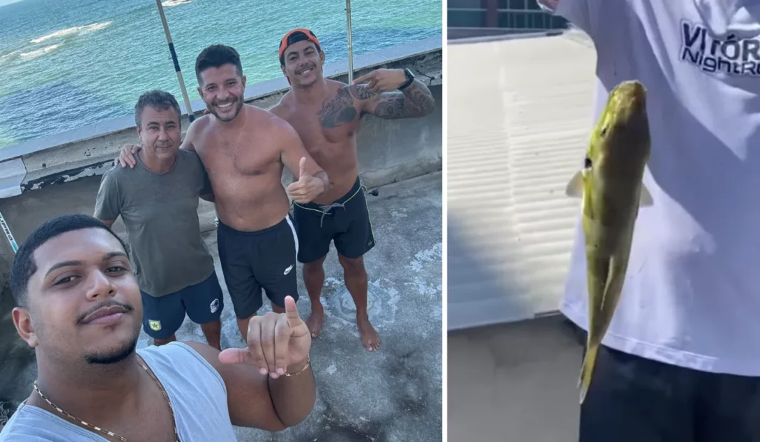Amigos pescam em cobertura de prédio em Guarapari