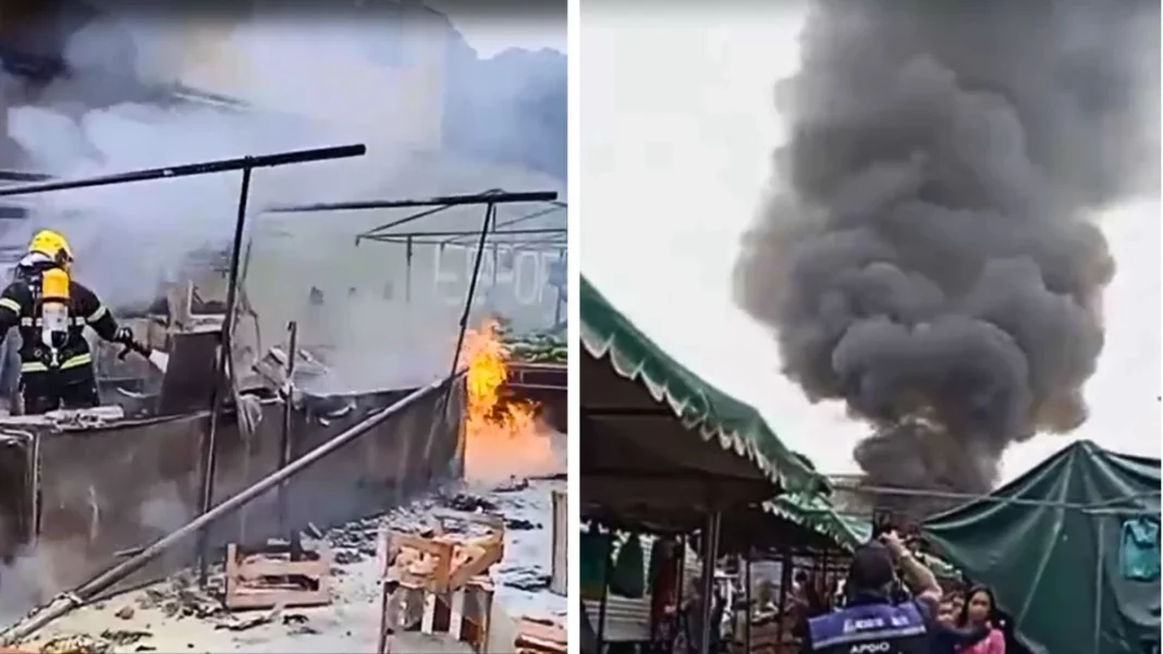 Explosão e incêndio destroem barraca de pastel em feira