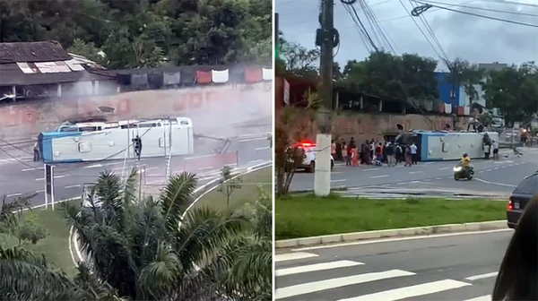 Ônibus do Transcol tomba em acidente