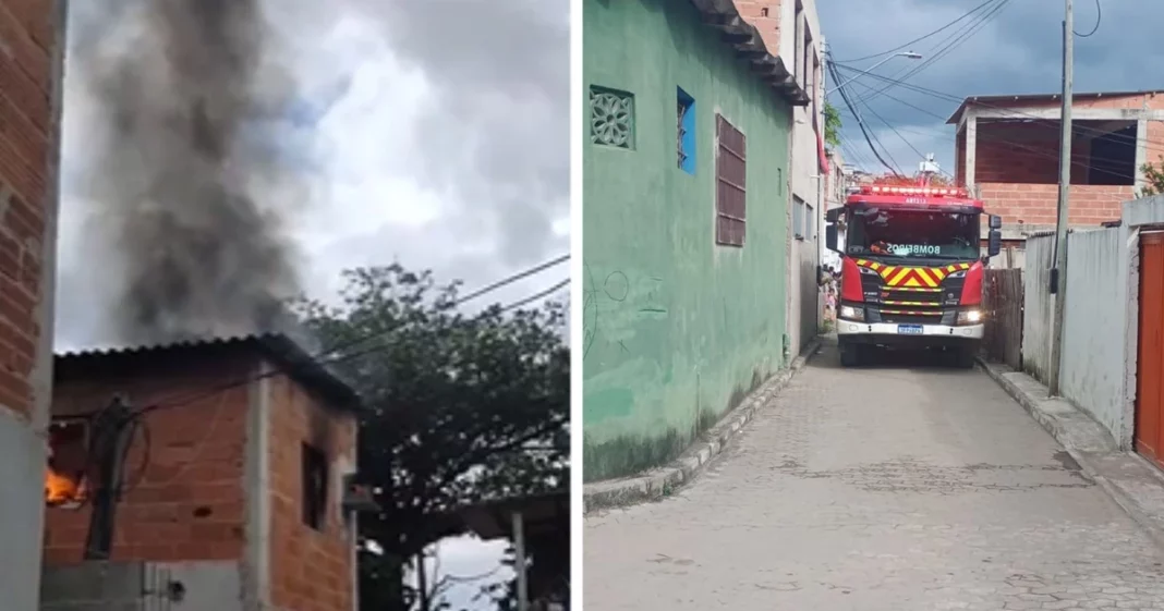 Incêndio atinge segundo andar de casa e assusta moradores na Serra